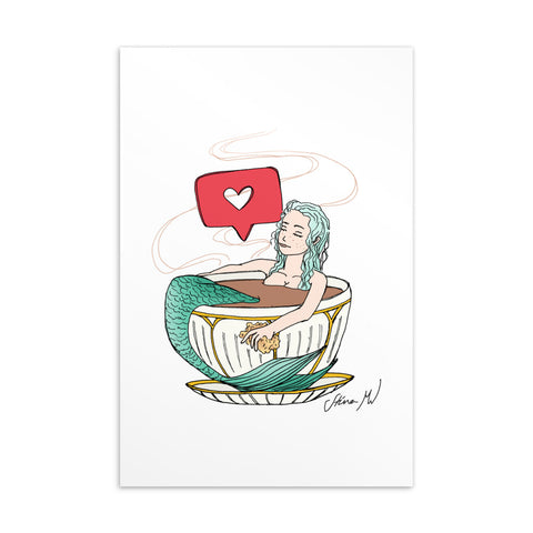 Coffee Mermaid Postcard/Greeting Card