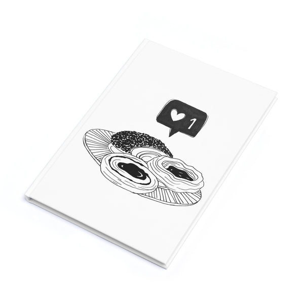 A5 Hardcover Journal — Black & White Pastry Illustration with "1" Social Like Icon